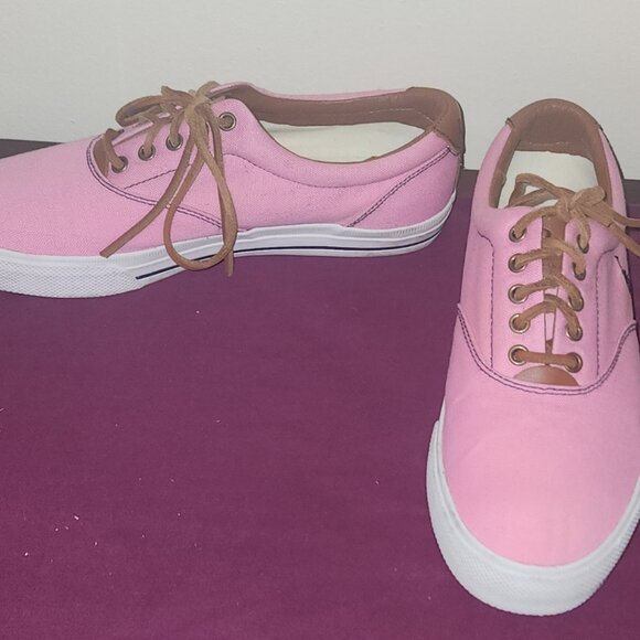 Polo Ralph Lauren Vaughn Pink Canvas Leather Lace Up Size 10 - Picture 3 of 7
